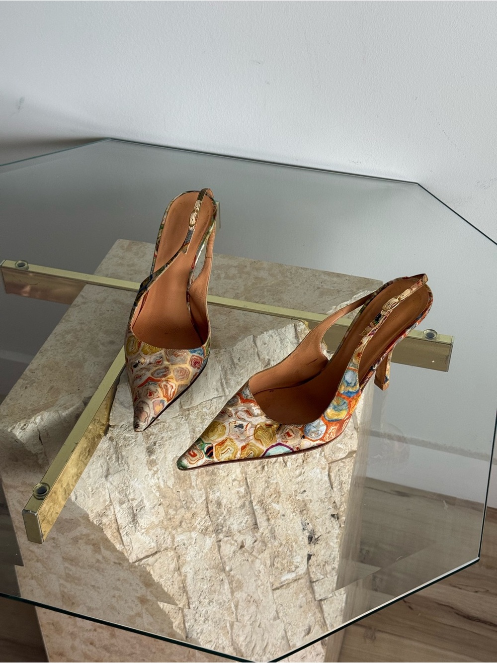 Vintage Vera Wang Made in Italy Brocade Slingback Heels Size 37